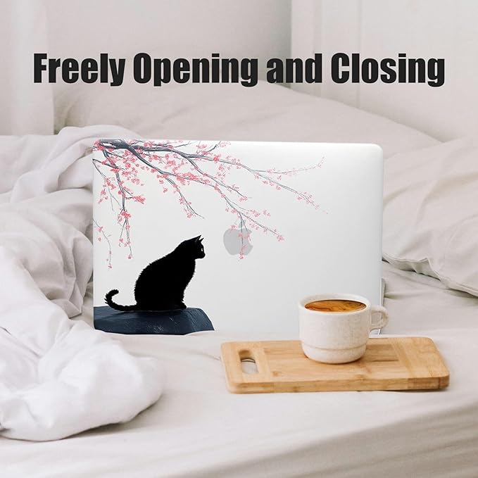 DTangLsm for MacBook Pro 13 inch Case M2 2025 2024-2016 M1 A2338 A2289 A2251 A2159 A1989 A1706 A1708, Cute Cat Slim Protective Hard Shell Cover for Mac Book Pro 13 Case+Keyboard Skin, Black Cat Flower