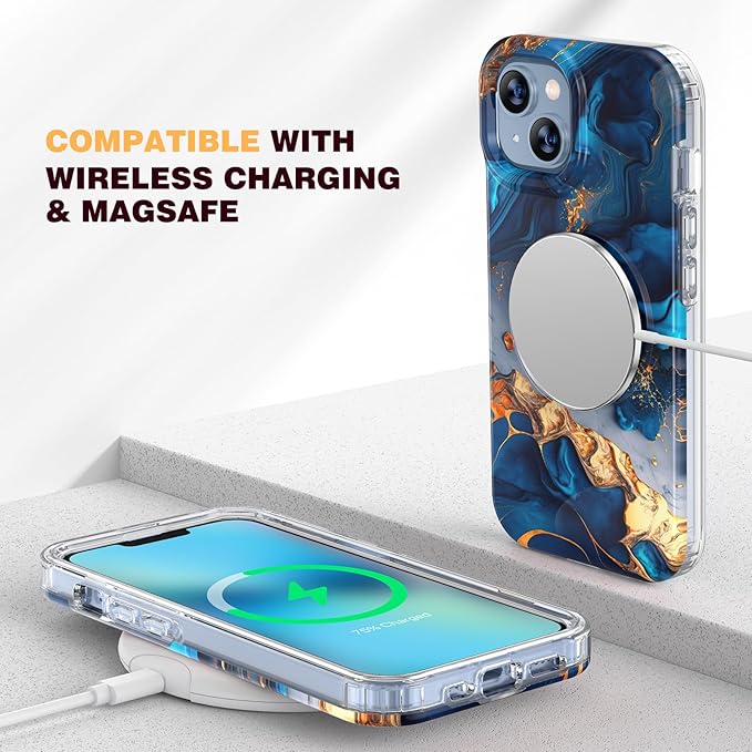 Diaclara Designed for iPhone 13 Case, Full Body Rugged with Built-in Touch Sensitive Anti-Scratch Screen Protector, Soft TPU Bumper Case for iPhone 13 6.1" (Water Blue)