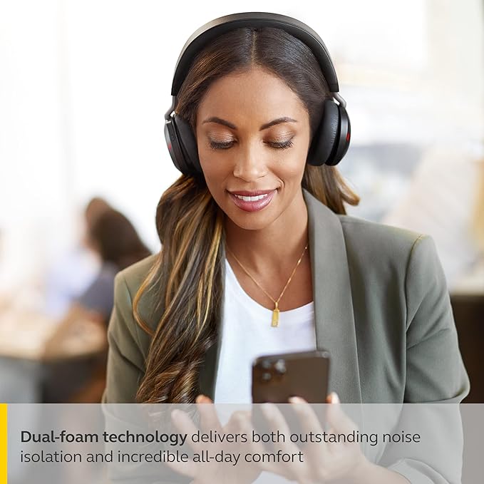 Jabra Evolve2 75 PC Wireless Headset with 8-Microphone Technology - Dual Foam Stereo Headphones with Adjustable Advanced Active Noise Cancelling, USB-A Bluetooth Adapter and UC Compatibility - Black