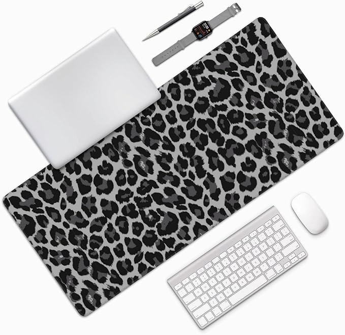 Leopard Skin Pattern Mouse Pads XXL Extended Mousepad with Stitched Edges Non-Slip Rubber Base Computer Keyboard Pad Desk Mat for Home Office Desk Decor, 35.4" X 15.7"