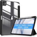 Fintie Hybrid Slim Case for iPad Pro 11-inch (M5) 2025 / (M4) 2024 - [Built-in Pencil Holder] Shockproof Protective Cover with Clear Transparent Back Shell, Black