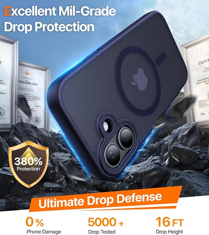 Magnetic for iPhone 17 Case,[Anti-Slip][Compatible with MagSafe][Military Grade Drop Protection] Shockproof Protective Translucent Matte Phone Case for iPhone 17 Case,Titanium Blue