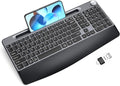 GAMCATZ Ergonomic Wireless Keyboard with Wrist Rest-Low-Profile,Phone/Tablet Holder,Quiet Design，Windows & Mac OS，Full Size Cordless USB Computer Keyboard for Desktop,Laptop, PC, Mac, Windows-Black