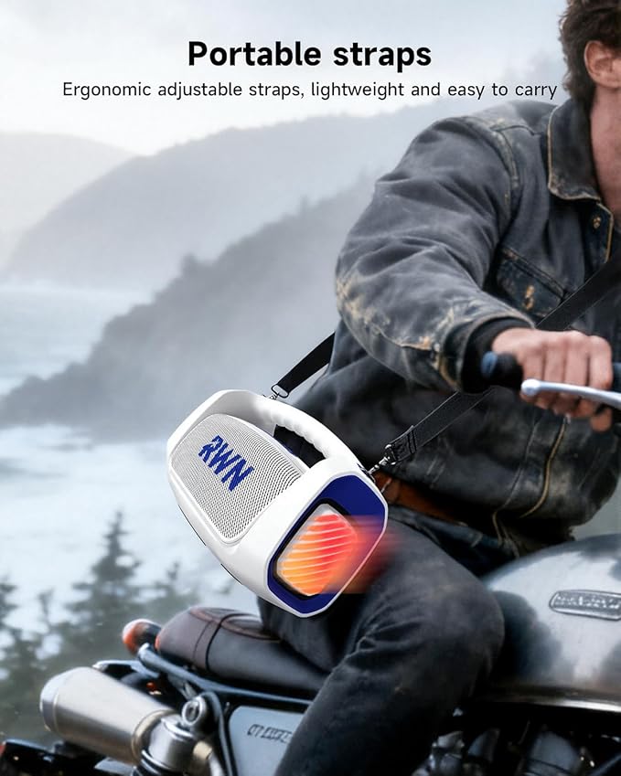 RWN Outdoor Bluetooth Speaker: 160W Loud Sound, IP67 Waterproof with 24H Playtime, Fast Charge, Bass, TWS, Portable Wireless Speakers with Light Show for House, Party, Projector, Beach (Blue+White)