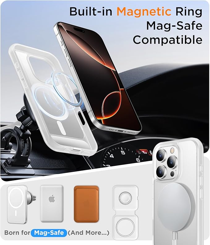 Magnetic Compatible with iPhone 16 Pro Max Case, [Built-in Invisible Kickstand][Compatible with MagSafe][Military Grade Shockproof] Slim Translucent Matte Phone Case for iPhone 16 Pro Max 6.9"