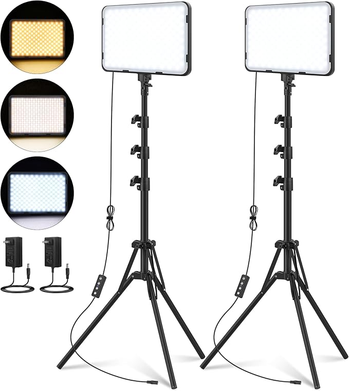 Unicucp 2 Pack LED Video Light, Photography Lighting Kit with 62.99'' Tripod Stand, Dimmable 2500-8500K 22W Studio Lights for Video Recording Game Live Streaming YouTube Podcast Photo