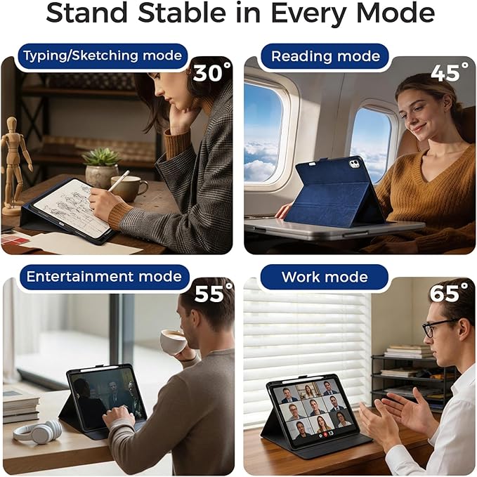 Slim Case for iPad Pro 13 Inch M5/M4 (2025/2024) A3360/A3361/A2925/A2926 with Pencil Holder,Lightweight Cover,Magnetic Closure,Multi Angle Stand,Typing Angle,Auto Sleep/Wake,Dark Blue