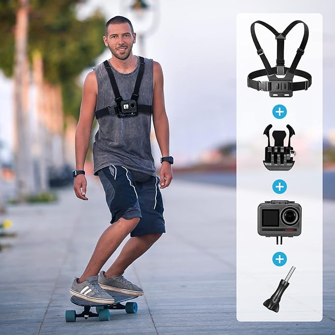 AKASO Action Camera Accessories Kit with Chest Strap & Head Strap Compatible EK7000/EK7000 Pro/Brave 4/Brave 4 Pro/Brave 7 LE/Brave 7/Brave 8/V50X/GoPro Hero 13 12 11 10 9/DJI Action Camera