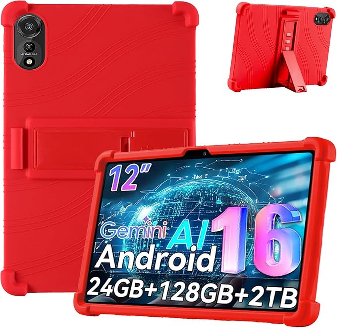 for Nexall N90 Tablet Case 12Inch, Shockproof Four Corner Airbag Protection,Soft Silicone Edge Cover with Built-in Stand,Heavy Duty Protective Sleeve for Nexall N90,Red