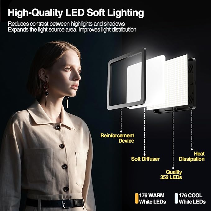 LED Video Light Kit, 2800-7000K Dimmable Studio Lighting with Tripod Stand & Phone Holder, 73” Adjustable Height for Video Recording, Live Streaming, YouTube, Photography，2-Pack