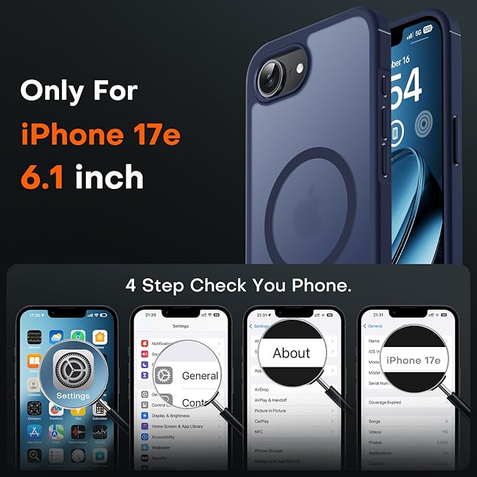 TOCOL for iPhone 17e Case, Compatible with Magsafe, Military Drop Protection, Slim Translucent Matte Shockproof for iPhone 17 e Case 6.1 inch (Dark Blue)