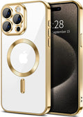 Hython Magnetic Clear for iPhone 15 Pro Case with Camera Lens Protector [Compatible with MagSafe] Luxury Plating Edge Slim Soft TPU Cover Protective Phone Case for iPhone 15 Pro 6.1", Gold