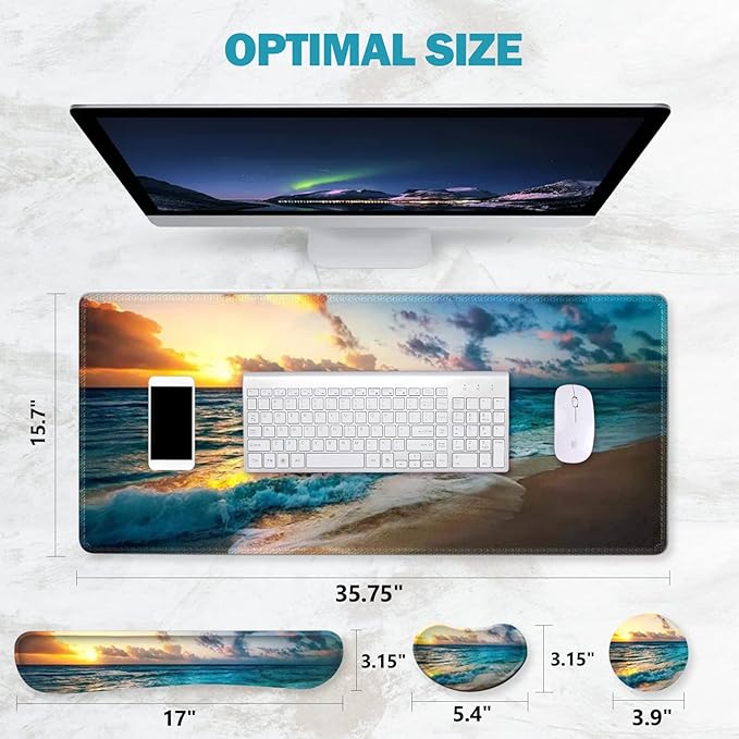 ToLuLu Extended Gaming Mouse Pad, Memory Foam Ergonomic Keyboard Mouse Wrist Rest Support Set, Large Desk Mat with Stitched Edges, Non-Slip Base Mousepad for Home Office Game and Study, Sunset