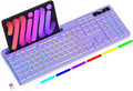 Soueto Wireless Keyboard with 7-Color RGB Backlit, Full-Size Computer Keyboard with Phone Tablet Holder, 2.4G Rechargeable Gaming Keyboard with Light Up Keys, Compatible with Mac, Windows (Purple)