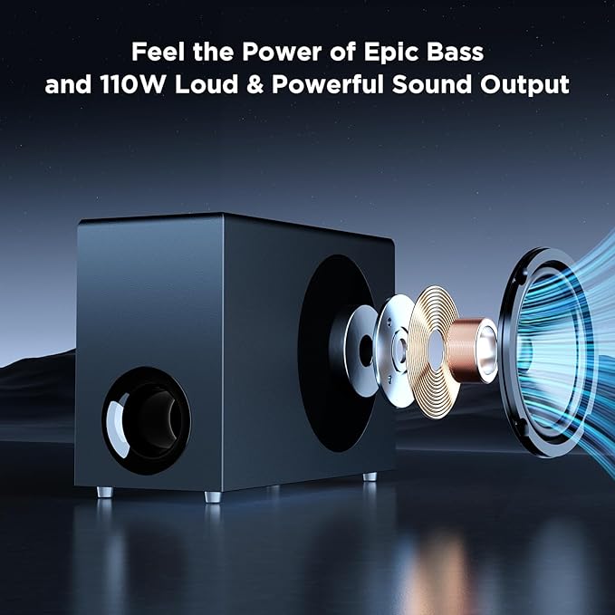 Upgraded Sound Bar for TV with 5.9inch Big Powerful 110W Subwoofer, Deep Bass, Bluetooth 5.4, ARC/Optical/AUX/Bluetooth Connect, Surround Sound System for PC/Gaming/Projectors/Gift Pcs