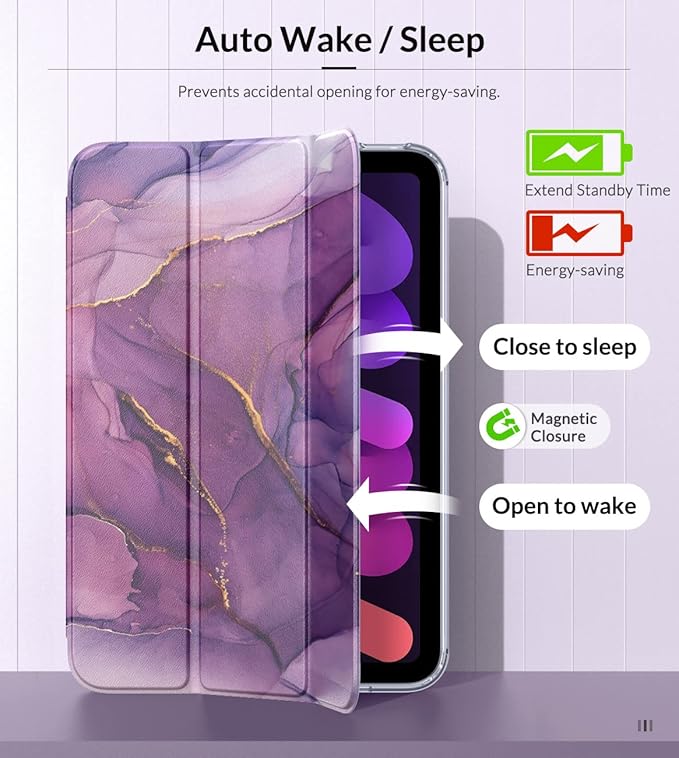 MoKo Case Fit New iPad mini 7 (A17 Pro) 2024, iPad mini 6th Generation Case 2021 (8.3-inch), iPad mini 6 Case, Soft TPU Translucent Frosted Back Cover Case for iPad mini 7th, Marble Gold Purple