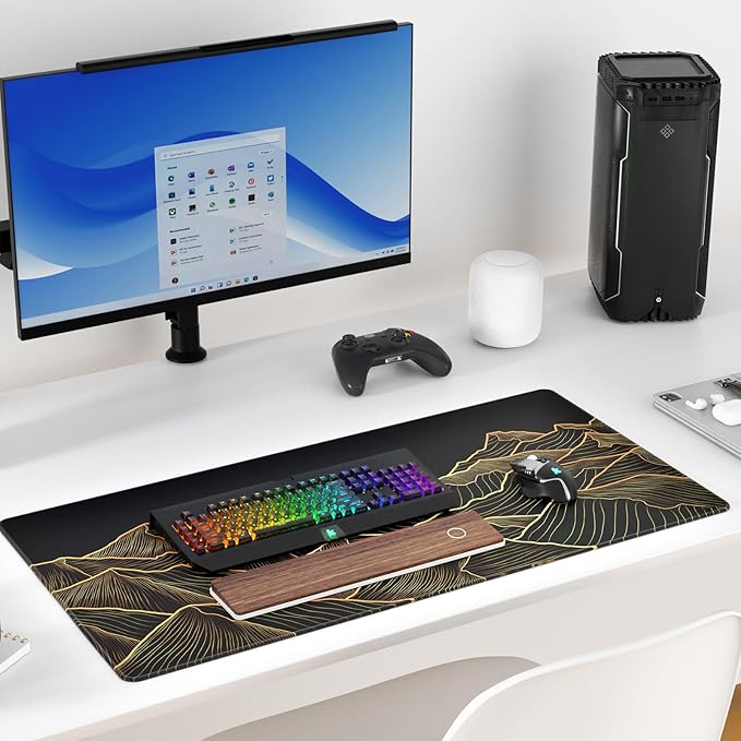 KTRIO Large Gaming Mouse Pad Desk Mat, Superior Micro-Weave Cloth, Non-Slip Rubber Base, Stitched Edges, Water-Resistant, for Gamer, Office & Home, 31.5 x 15.7 Inch, Bright Rise