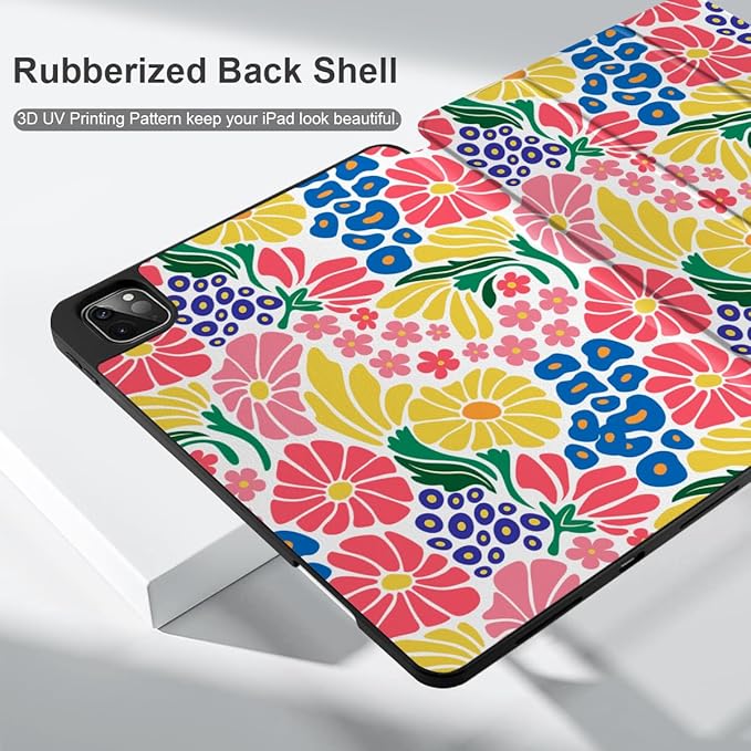 MEEgoodo Case for iPad Pro 12.9 Case M2 6th/5th/4th/3rd Generation 2022 2021 2020 2018, Protective Tablet Cover with Soft Back Shell for Kids, Groovy Flower