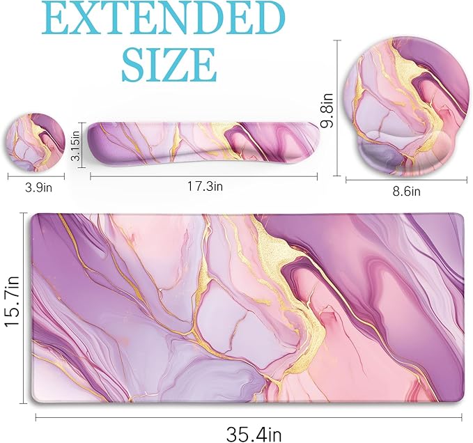 LIMKRIAN Marble Mouse Pad Set Large Desk Matt for Desktop, Ergonomic Mouse Pad with Wrist Rest for Gaming Wrist Support Keyboard Mat Cup Coaster Set Office Desk Decor Accessories