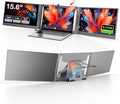 QQH 15.6" Laptop Screen Extender, Non-Clip Triple Portable Monitor, One Cable USB-C Travel Monitor for 2 Screens, Desktop Stand Laptop Monitor Extender for 12"-16" Laptops, MacOS/Windows/Android