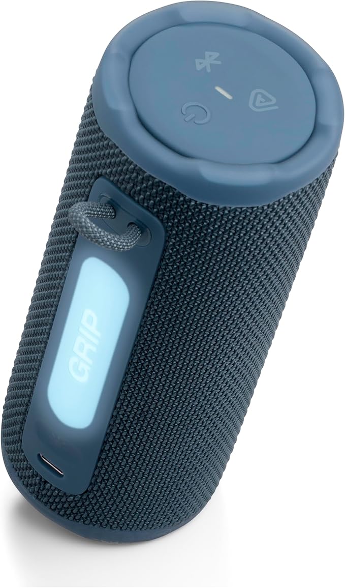 JBL Grip - Compact Bluetooth Speaker with Bold JBL Pro Sound and Ambient Light, up to 14 Hours of Playtime, Water, Dust and Drop-Proof (IP68), & Multi-Speaker Connection with Auracast™ (Blue)