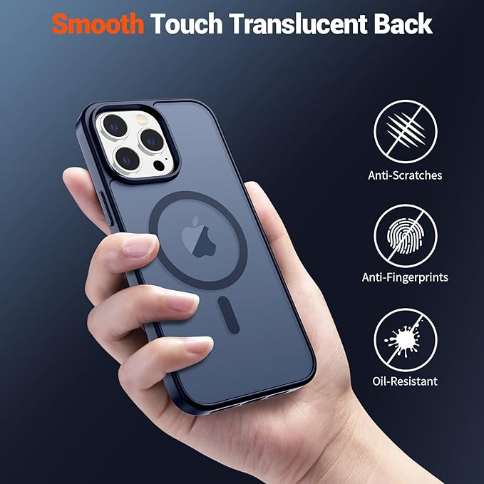 SUPFINE Magnetic for iPhone 14 Pro Max Case (Compatible with MagSafe) (Military Grade Drop Protection) Translucent Matte Shockproof Phone Cover,Dark Blue