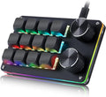 Koolertron Macro Programmable Keypad, One Handed Programmable Mechanical Keyboard, RGB Blue Switch Hot Swappable, 12 Keys 2 Knob Backlit Keypad for Working and Gaming, Black