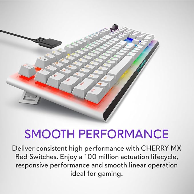 Alienware AW920K Tri-Mode Wireless Gaming Keyboard - Rechargeable, Wireless/Wired, Magnetic Snap-on Charging, Programmable Rocker Switch and Dial, AlienFX per-Key RGB - Lunar Light
