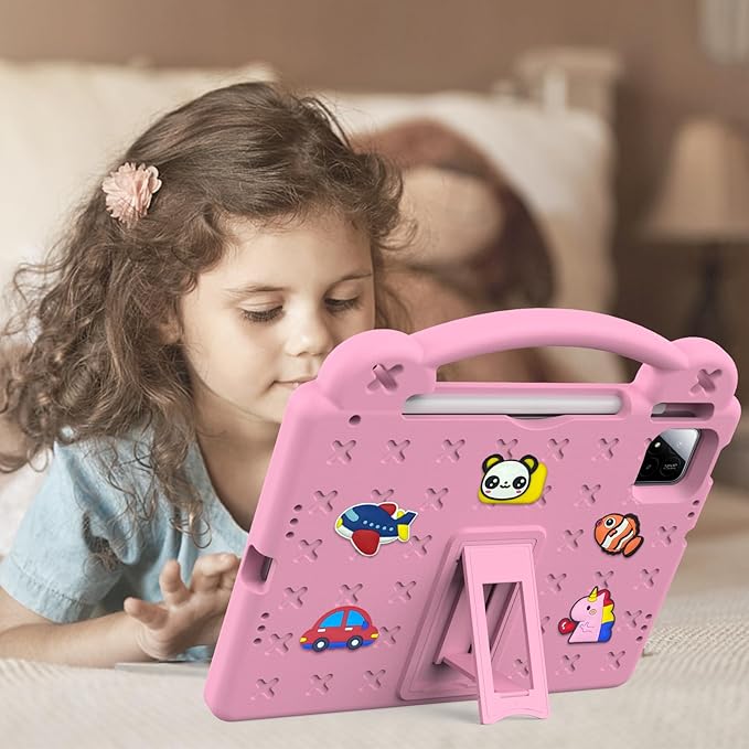 AKABEILA Compatible with Xiaomi Pad 7/Xiaomi Pad 7 Pro 11.2 inch 2024/Xiaomi Pad 8 2025 11.2 inch Tablet Case, Kids Friendly Universal Protective Case with Shoulder Strap & Stand Handle Pink