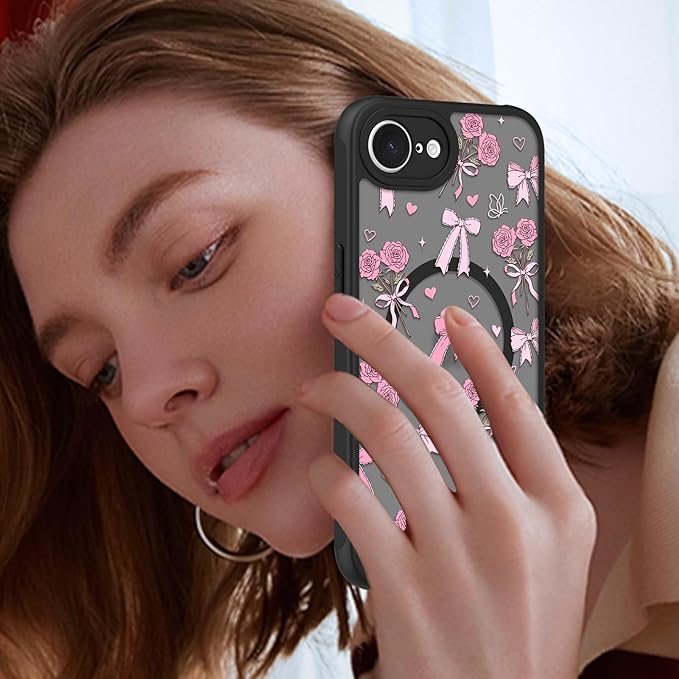 KANGHAR Case Compatible with iPhone 16e/17e Bows Bouquet Pattern [Compatible with Magsafe] Cute Flowers Florals Protective Magnetic Case for Girls Women Men