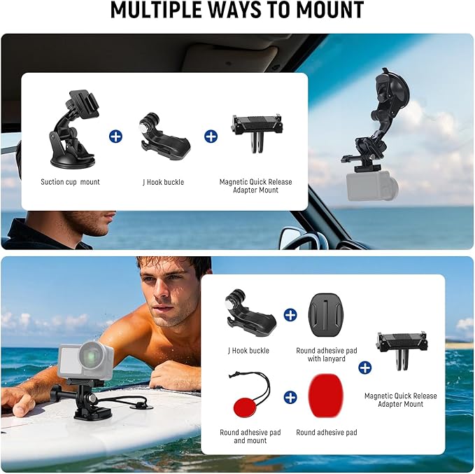 NEEWER 35 in 1 Action Camera Pro Accessories Kit Compatible with DJI Osmo Action 5 Pro 4 3 GoPro, Quick Release Adapter Mount for Diving Hiking Motorcycling Mountain Cycling Skiing Surfing Vlog, GP-51