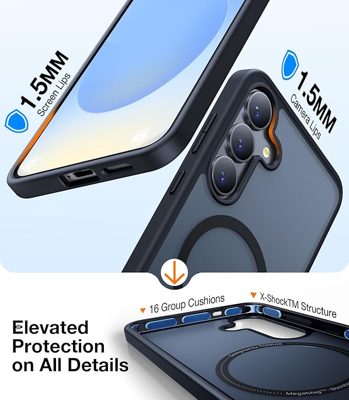 TORRAS Magnetic Shockproof for Samsung Galaxy S25 Case, Fit for MagSafe, 4X Military Grade Protection, Translucent Hard Back Slim Case for Samsung S25 Case, Anti-Fingerprint Anti-Scratch, Black