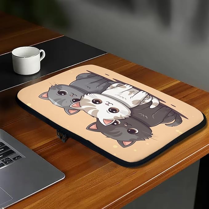 Cute Cat Laptop Sleeve for Women Teen Girls 17 inch Laptop Protector with Multiple Uses Lap Top Case Lightweight Computer Carrying Case Kawaii Tablet Bag for Daughters Brown