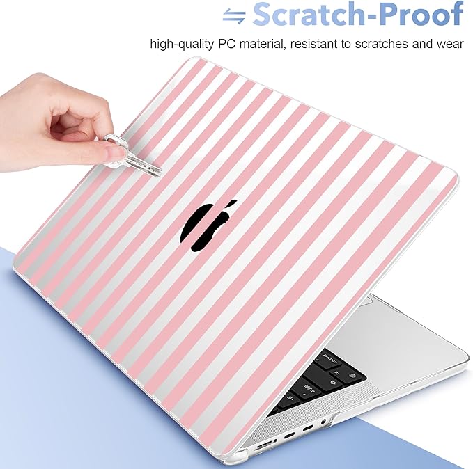 May Chen for 2026 MacBook Pro 14-inch M5 M4 M3 M2 M1 Pro/Max Chip, Release 2026 2025-2021, Model A3427 A3426 A3434 A3112 A3401 A3185, Plastic Hard Shell with Keyboard Cover, Pink Stripes