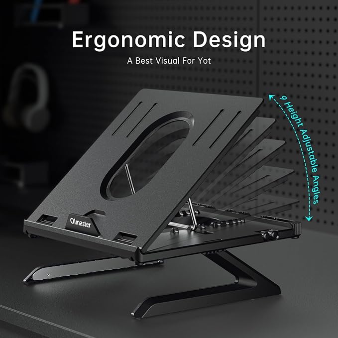 OImaster Laptop Stand for Desk, Muti-Angle Adjustable Portable Foldable with Heat-Vent, Ergonomic Laptop Stand Riser Compatible with MacBook, Air, Pro, Surface Laptop (9-15.6 inches) (Black)