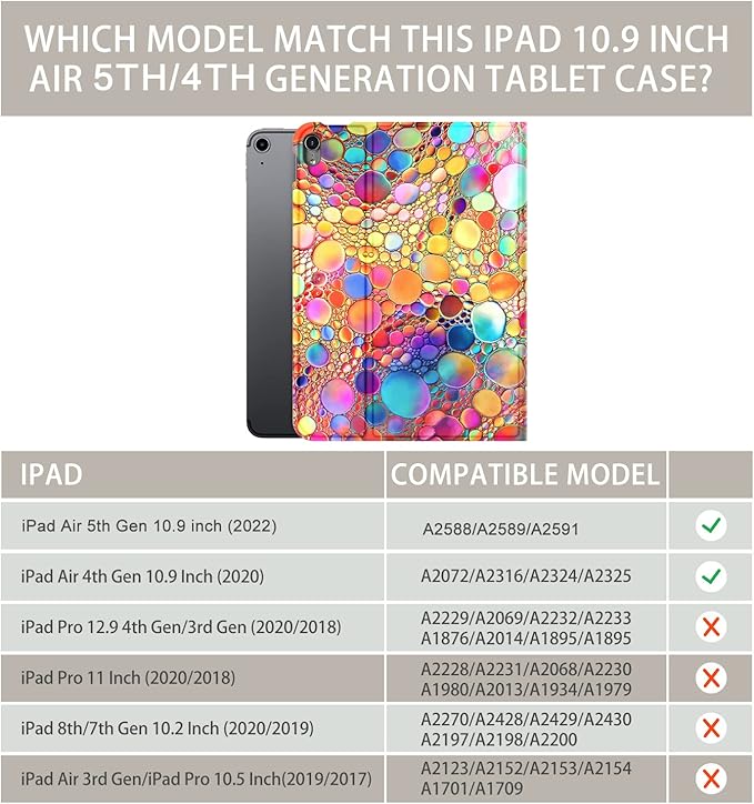 iPad Air 11-Inch Case (M3/M2) 2025/2024, iPad Air 5th/4th Generation Case, case for iPad air 11 inch Multi-Angle View Adjustable Stand Soft PU Leather Back Auto Wake/Sleep, Colored Art Bubbles