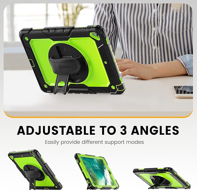 Timecity Case for iPad 6th/ 5th Generation 9.7 Inch 2018/2017 with Rotating Stand Handle Strap, Full-Body Silicone+PC Durable Sturdy Protective Case for iPad 5th/ 6th Gen/Air 2/ Pro 9.7 -Green