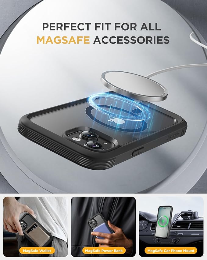 Miracase Magnetic for iPhone 15 Plus Case 6.7'',only for 15 Plus Phone Case Cover with Built-in 9H Tempered Glass Screen Protector,not for Pro/Pro Max,Magnetic Black