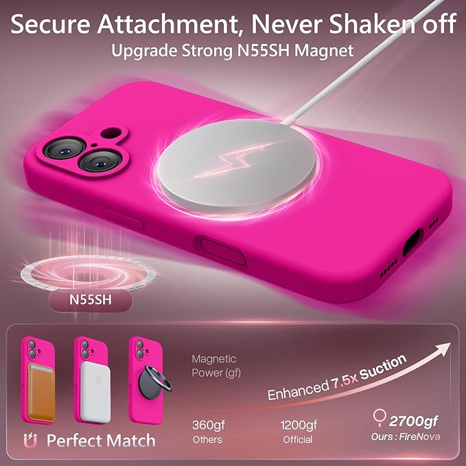 FireNova Magnetic for iPhone 17 Case, Compatible with MagSafe, [Integrated Silicone Camera Control Button] [Camera Protection] Anti-Scratch Microfiber Lining Phone Case, 6.3", Hot Pink