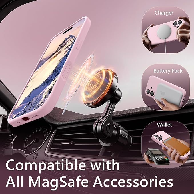 FireNova Magnetic for iPhone 17 Case, Compatible with MagSafe, [Integrated Silicone Camera Control Button] [Camera Protection] Anti-Scratch Microfiber Lining Phone Case, 6.3", Chalk Pink