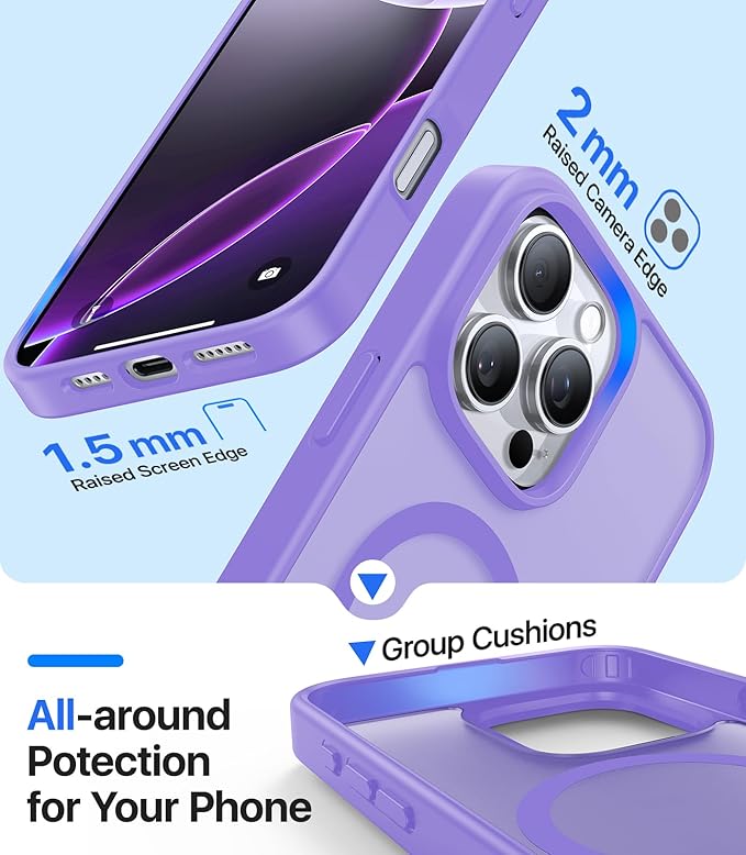 Magnetic for iPhone 12/iPhone 12 Pro Case,[Compatible with MagSafe][Military-Grade Drop Protection][Anti-Yellow]Shockproof Translucent Matte Cover for iPhone 12/12 Pro Phone Case,Light Purple
