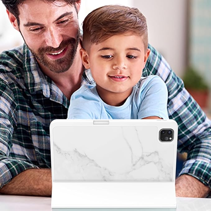 ZryXal New iPad Pro 13 Inch Case (M5) 2025 / (M4) 2024 with Pencil Holder, Smart iPad Case [Support Pencil Pro and Pencil (USB-C)], Support Touch ID and Auto Wake/Sleep (Marble White)