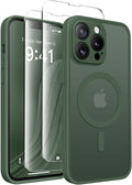 CAPRARO Magnetic for iPhone 14 Pro Case, [Compatible with MagSafe] [Full Camera Protection] Shockproof Protective Slim Translucent Matte Phone Case for iPhone 14 Pro 6.1'', Deep Green