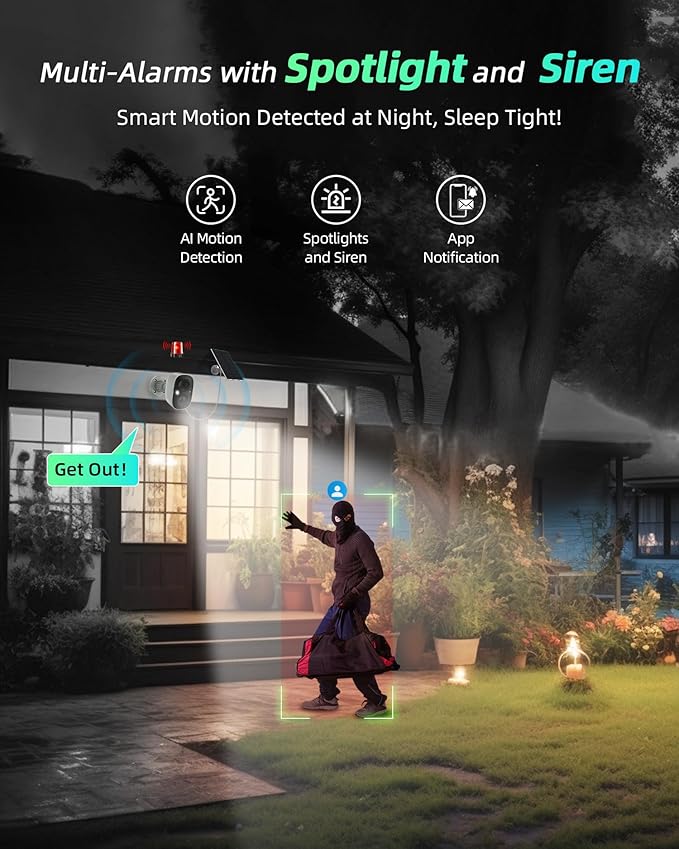 MaxiViz Solar Camera Outdoor Wireless, 2.4G Wi-Fi Security Camera with AI Motion Detection, Cameras for Home Security, 2K Color Night Vision, 2-Way Talk, IP66 Weatherproof, Cloud/SD Storage, 2 Packs