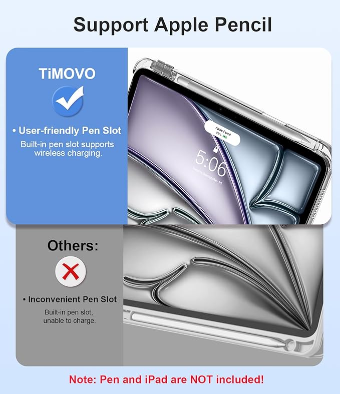 TiMOVO Case for iPad Air 11 Inch M4 2026/M3 2025/M2 2024, iPad Air 5th Generation 2022/4th Gen 2020 10.9 Inch with Pencil Holder, Stand Cover with Translucent Back, Auto Wake/Sleep, Black