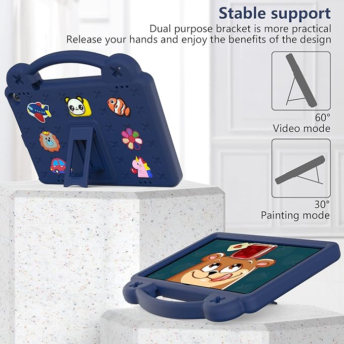 AKABEILA Compatible with ONN 10.1(GEN3) 2022(1000071485)/Amazon Fire HD 10(2021/2023)/Fire HD 10 Plus(2021/2023) Tablet Case, Kids Case with Shoulder Strap & Stand Handle for Girl Kid Gift Navy Blue
