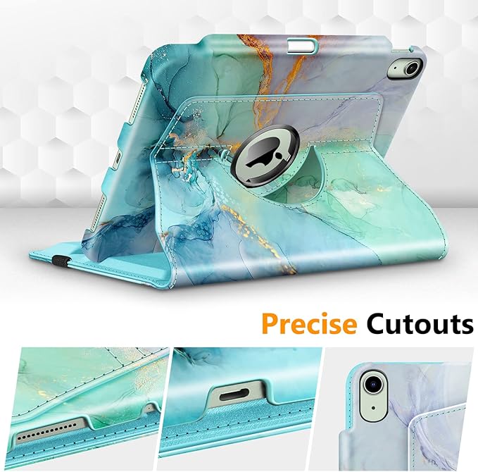 Fintie Rotating Case for iPad Air 11-inch M4/M3/M2 (2026/2025/2024), iPad Air 5th (2022) / 4th Generation 10.9 Inch - 360 Degree Rotating Protective Stand Cover with Pencil Holder, Emerald Marble
