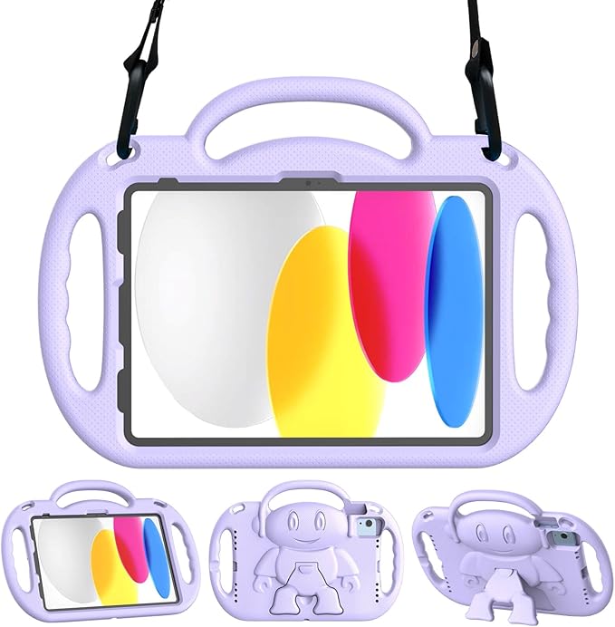 Kids Case for iPad 11th Generation (A16) 11" 2025 & 10th Gen 10.9" 2022 & iPad Air 11" 2025/2024 & Air 5th/4th Gen & Pro 11, Durable Protective Cover with Shoulder Strap Handle Stand, Lavender
