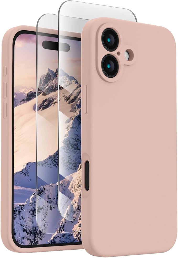 FireNova Designed for iPhone 16 Case, Silicone Upgraded [Camera Protection] Phone Case, Soft Anti-Scratch Microfiber Lining Inside, 6.1 inch, Pinksand