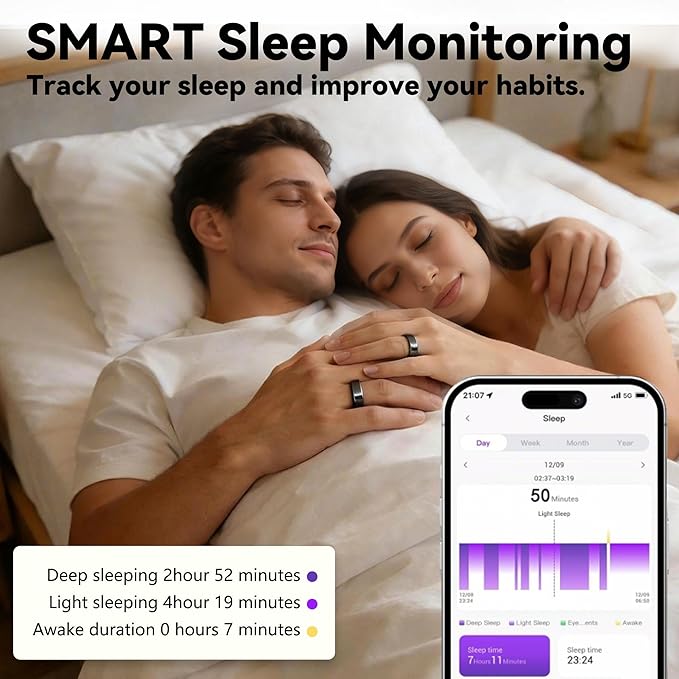 Smart Ring for Women & Men, Health & Fitness Tracker with Heart Rate/Sleep Monitoring/Blood Pressure, 5ATM Waterproof, Activity Trackers with Free App, Valentine's Day Gifts for Women